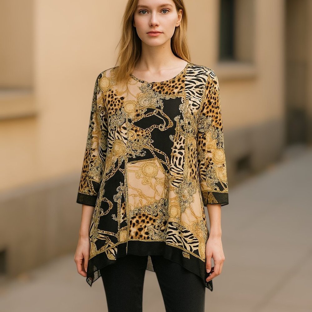 Bianca Nygard Baroque Print Shark Bit Flutter Hem Tunic Size M